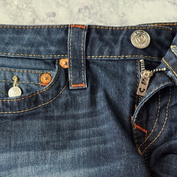 Vintage Y2K TRUE RELIGION Classic Dark Denim Blue Jean Shorts Horseshoe 27 - Picture 4 of 8